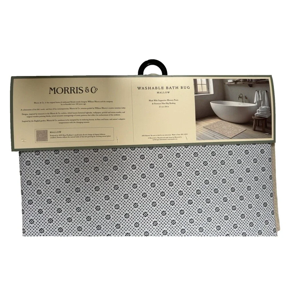 Morris & Co Bathmat Mallow Floral Beige Washable Memory Foam Non-skid